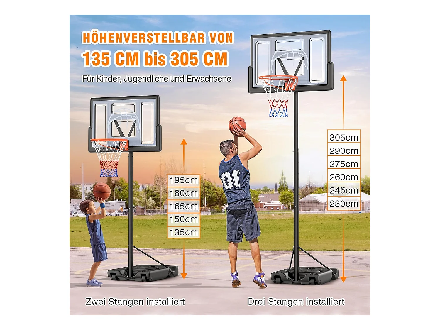 Yohood basketbalring voor buiten, hoogte van 135 tot 305 cm, basketbalring voor kinderen, tieners en volwassenen