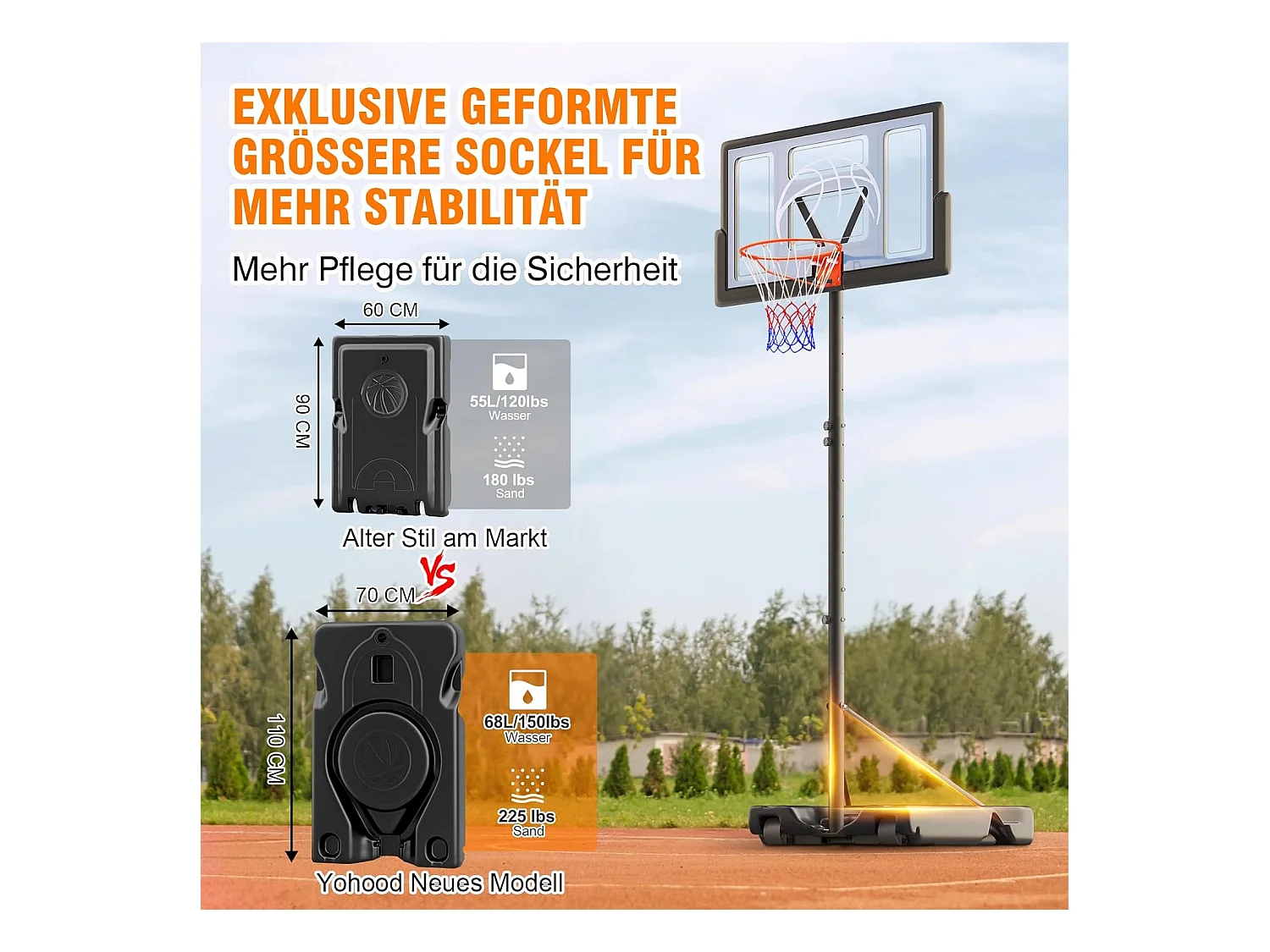 Yohood basketbalring voor buiten, hoogte van 135 tot 305 cm, basketbalring voor kinderen, tieners en volwassenen