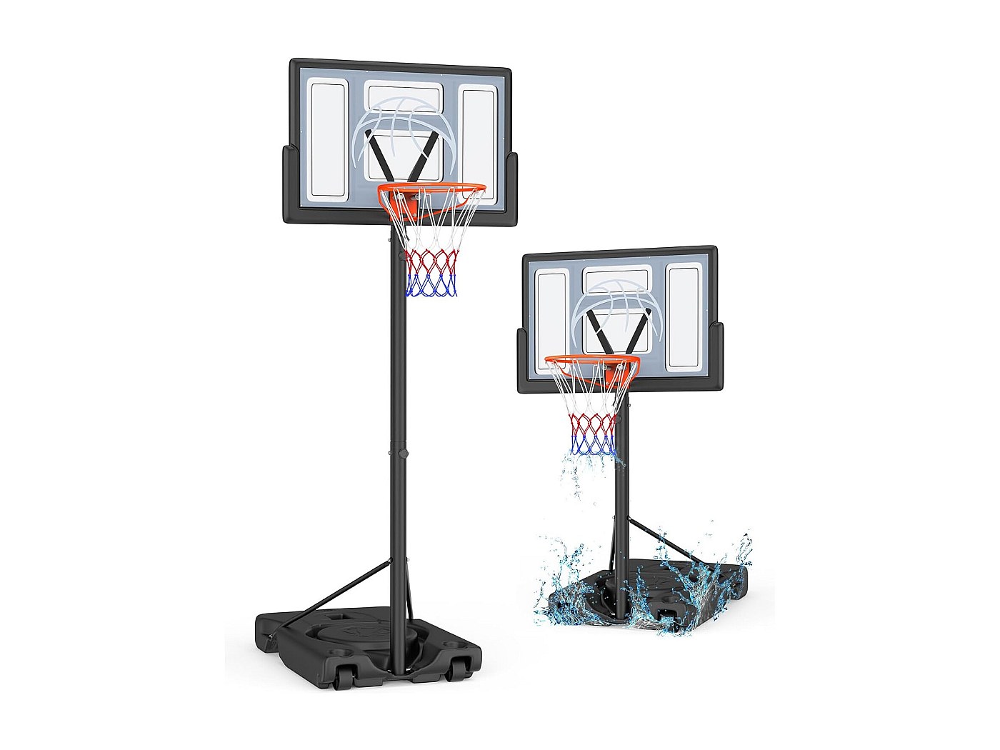 Panier de basket extérieur pour enfants - Hauteur réglable 135-305 cm - Panneau arrière 110 x 71 cm - Base agrandie et roulettes - Adapté enfants/ adolescents et adultes