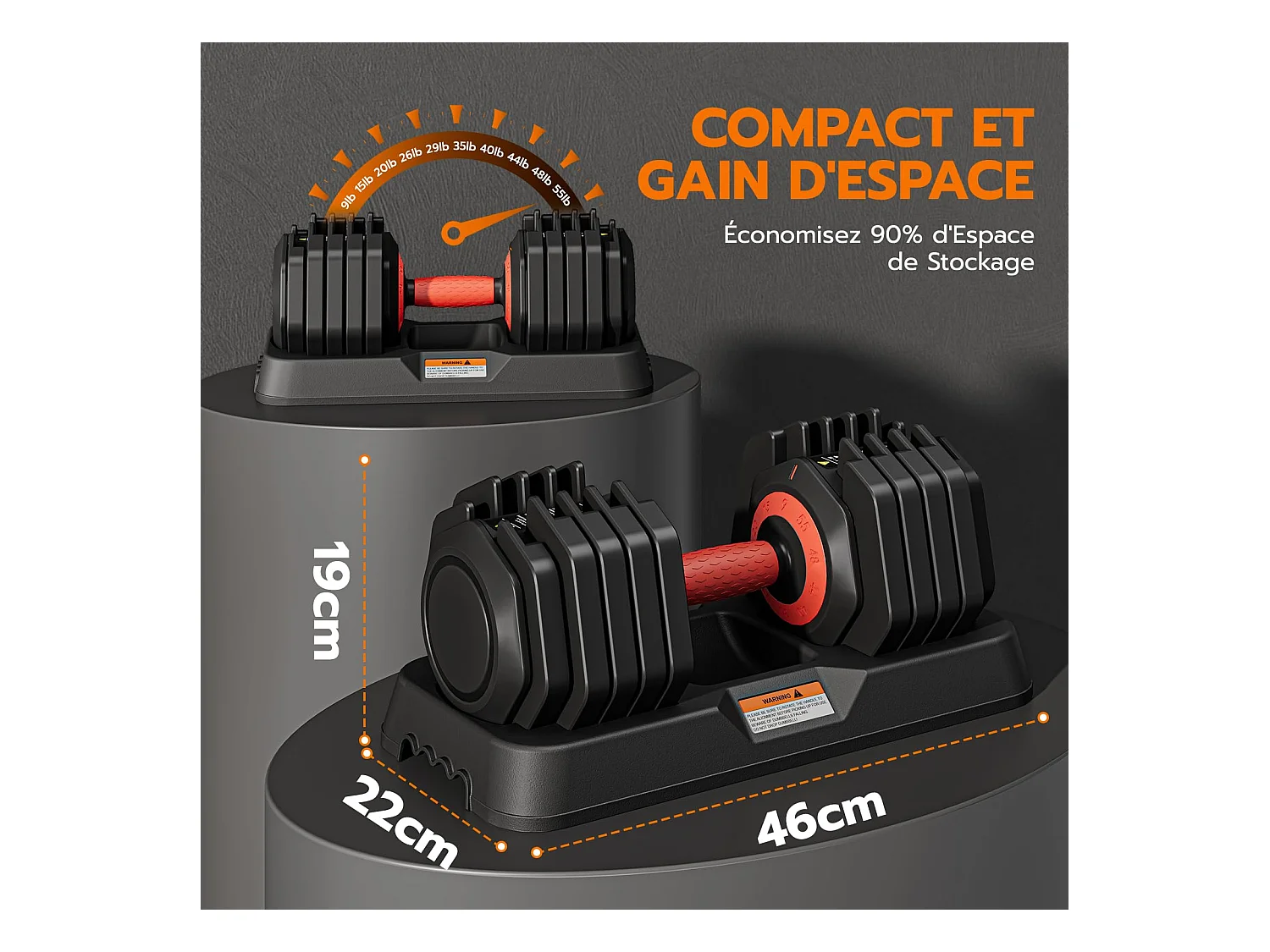 Haltères réglables 2-24,5kg, 5/10 en 1 avec base de rangement, idéals musculation, haltérophilie, entraînement maison et salle de sport