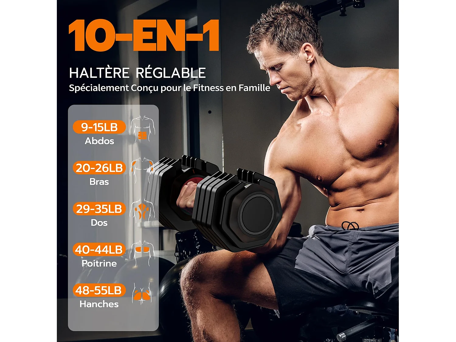 Manubri regolabili 2-24,5 kg, 5/10 in 1 con base portaoggetti, ideali per bodybuilding, sollevamento pesi, allenamento a casa e palestra