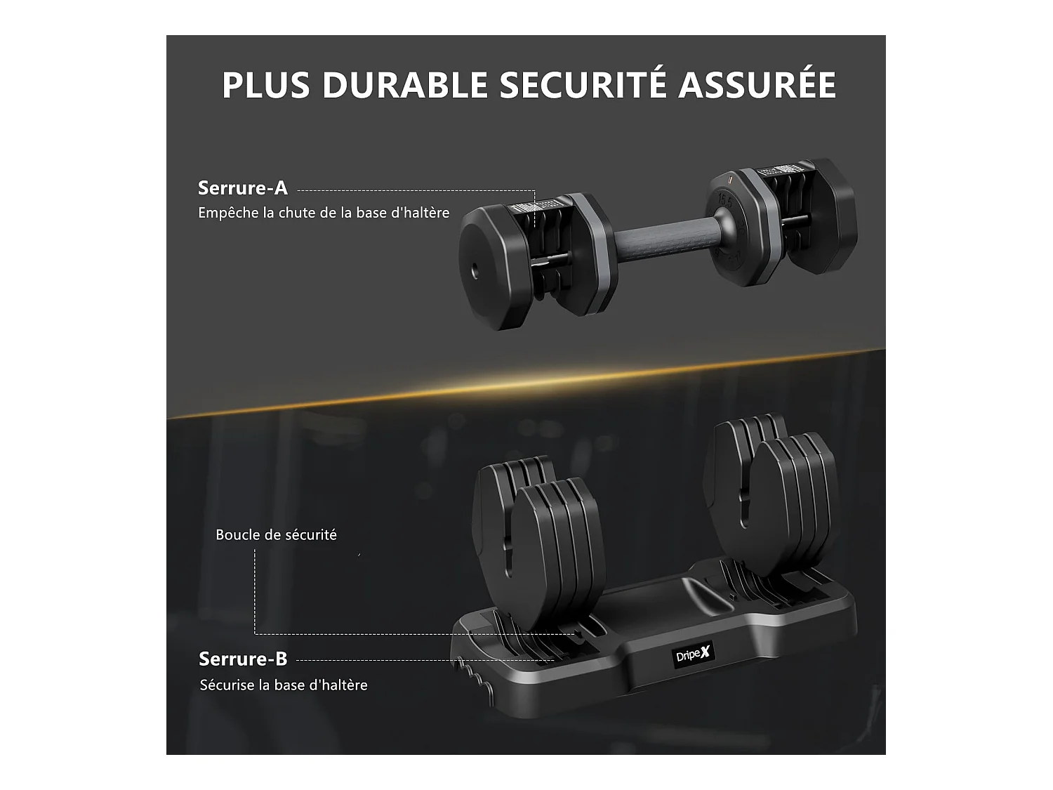 Haltères réglables 2-24,5 kg, 5/10 en 1, avec base de rangement, pour musculation, home gym et salle de sport, pratique et compact