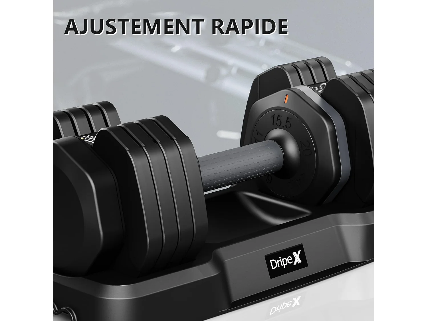 Haltères réglables 2-24,5 kg, 5/10 en 1, avec base de rangement, pour musculation, home gym et salle de sport, pratique et compact