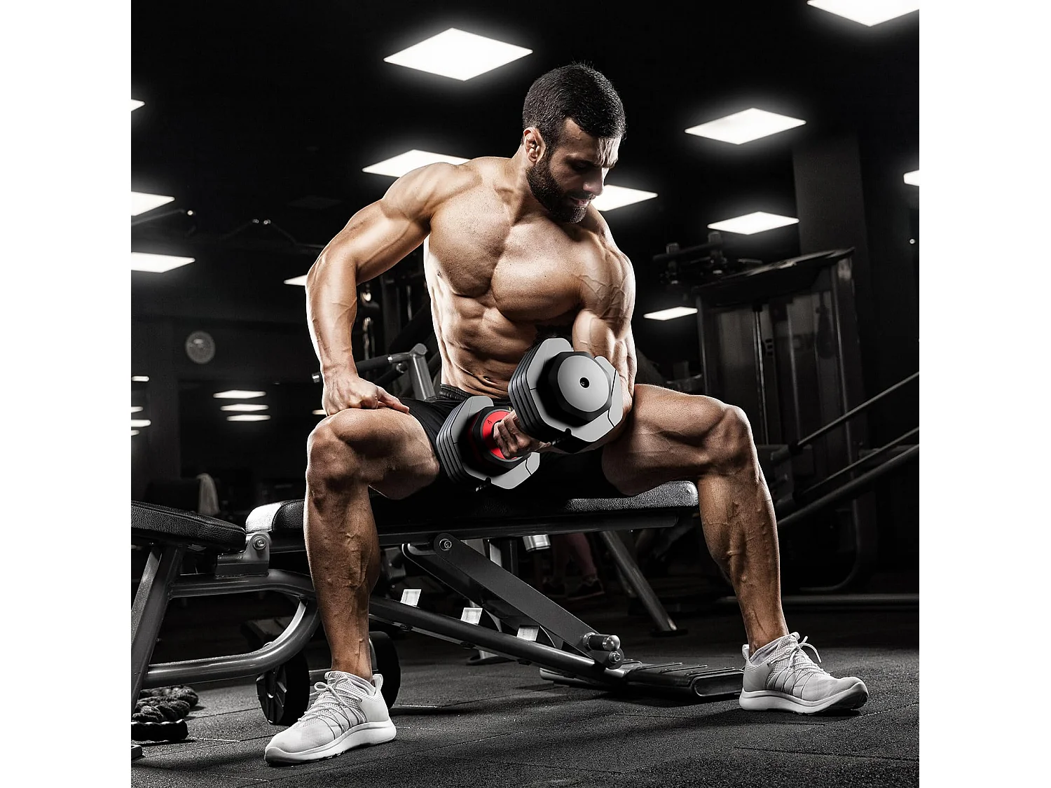 Haltères réglables 2-24,5kg, 5/10 en 1 avec base, pour musculation, home gym et salle de sport