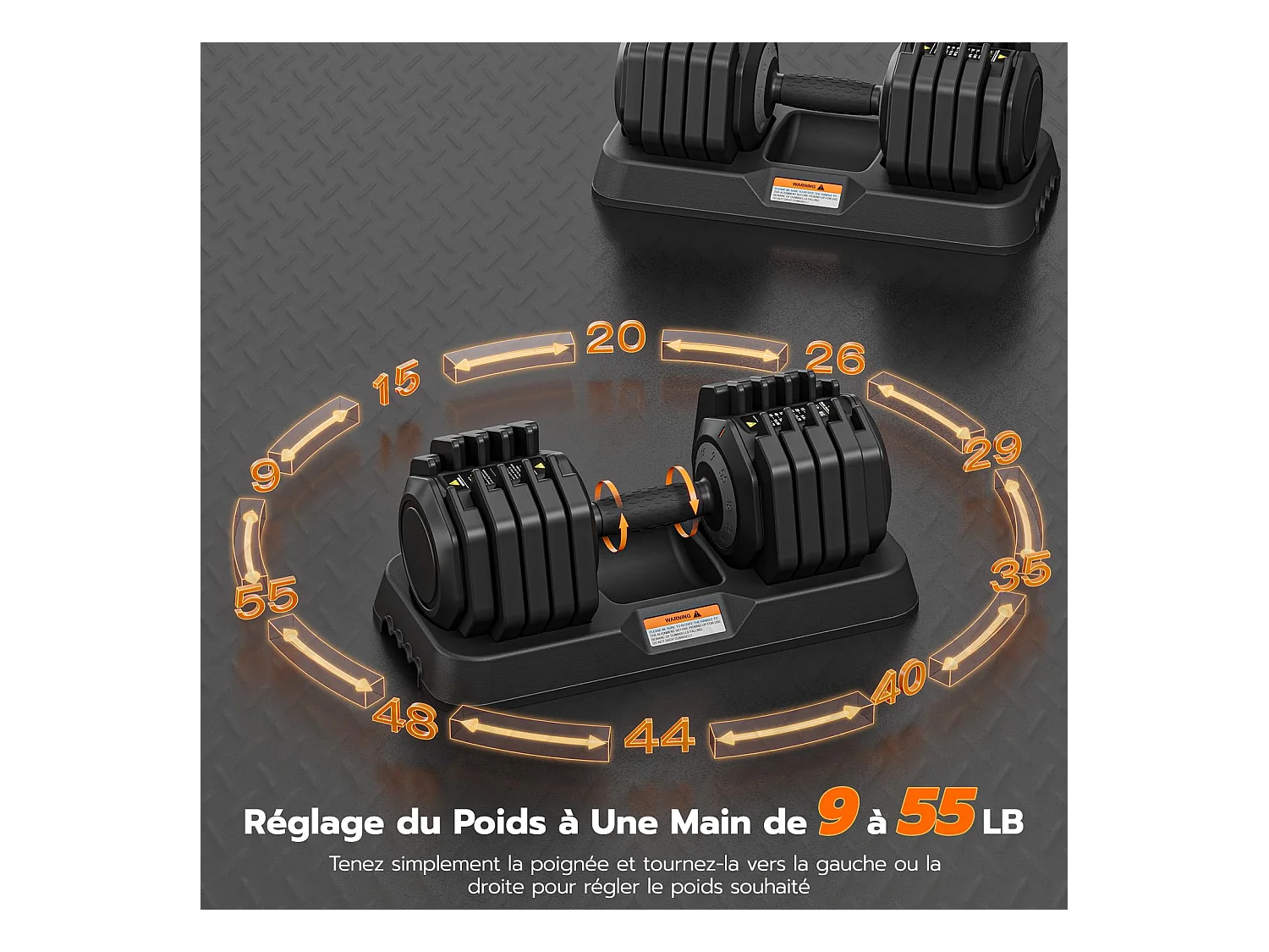 Haltères réglables 2-24,5 kg, 5/10 en 1 avec base de rangement, pour musculation, haltérophilie, entraînement maison et salle de sport