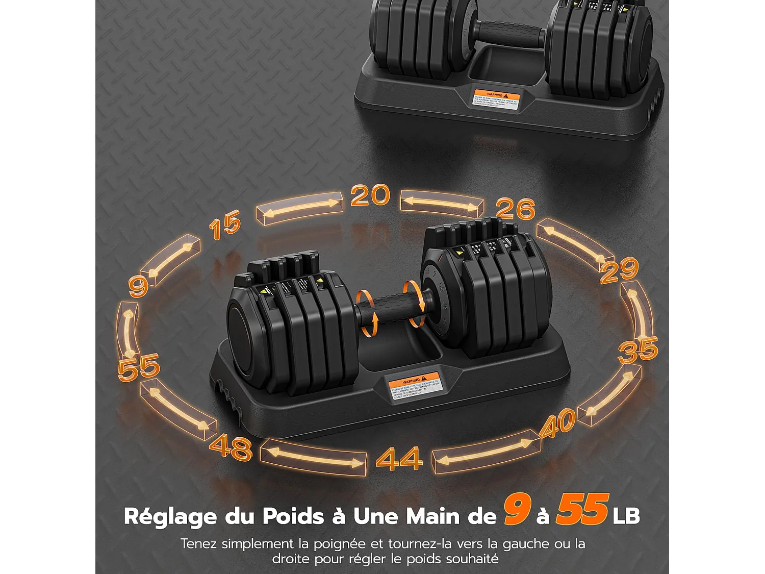 Haltères réglables 2-24,5 kg, 5/10 en 1 avec base de rangement, pour musculation, haltérophilie, entraînement maison et salle de sport