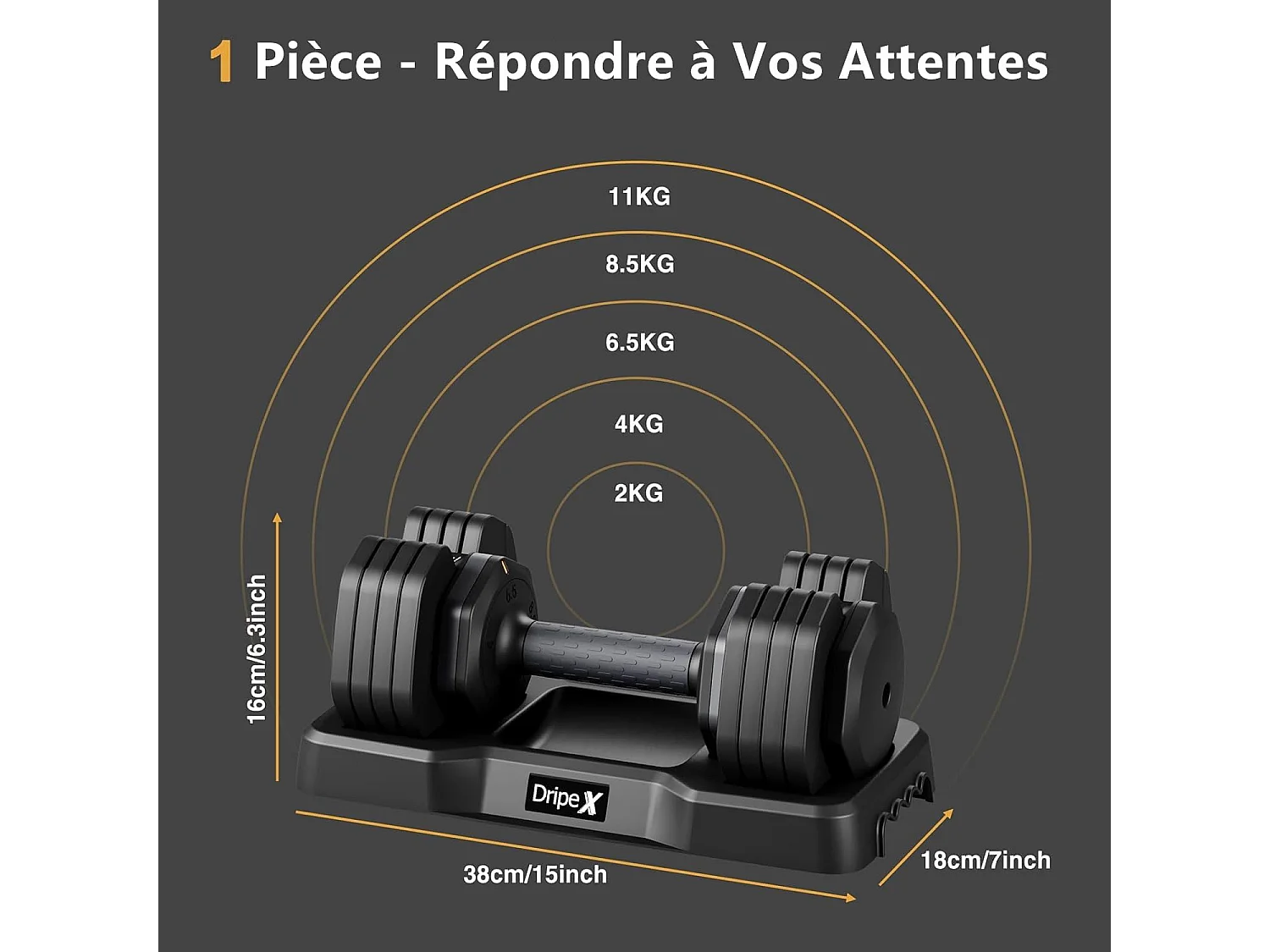 Haltères réglables 2-24,5 kg, 5/10 en 1 avec support, pour musculation, home gym et salle de sport, compact et pratique