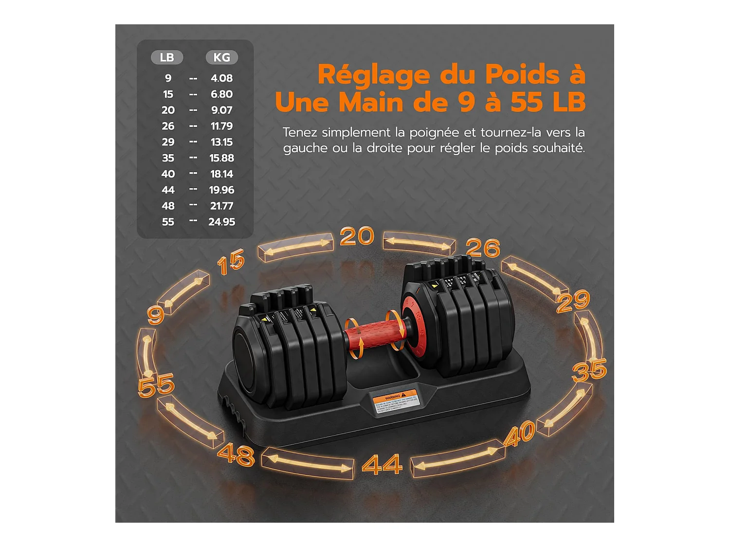 Haltères réglables 2-24,5 kg, 5/10 en 1 avec base de rangement, pour musculation, haltérophilie, entraînement maison et salle de sport