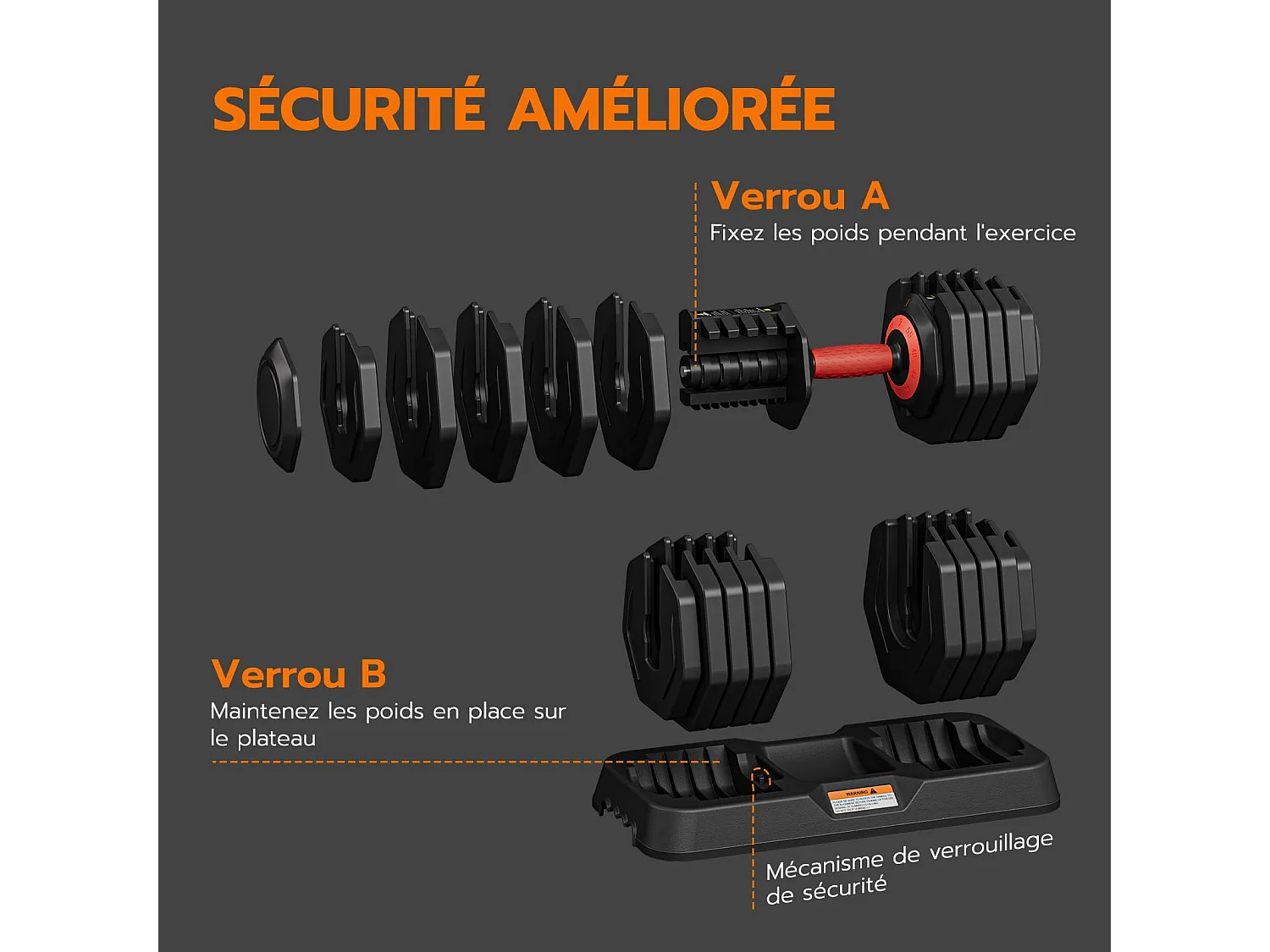 Haltères réglables 2-24,5 kg, 5/10 en 1 avec base de rangement, pour musculation, haltérophilie, entraînement maison et salle de sport