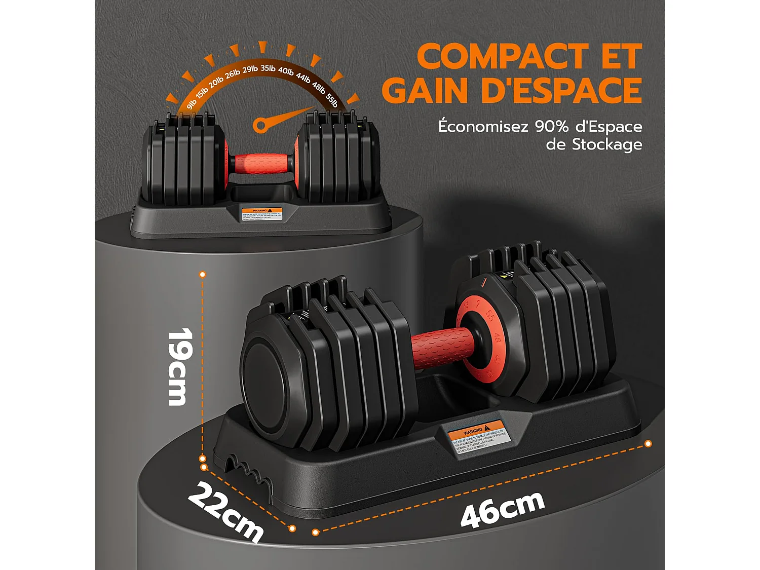 Haltères réglables 2-24,5 kg, 5/10 en 1 avec base de rangement, pour musculation, haltérophilie, entraînement maison et salle de sport