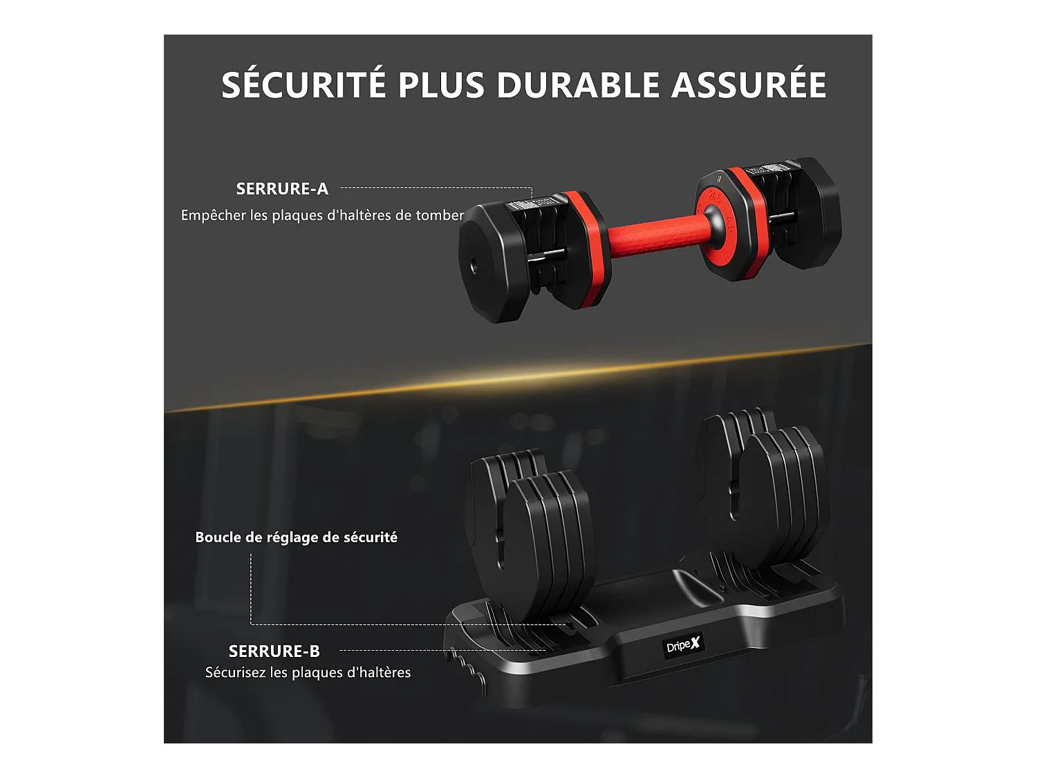 Haltères réglables 2-24,5kg, 5/10 en 1 avec base de rangement, idéal musculation, haltérophilie, entraînement maison et salle de sport