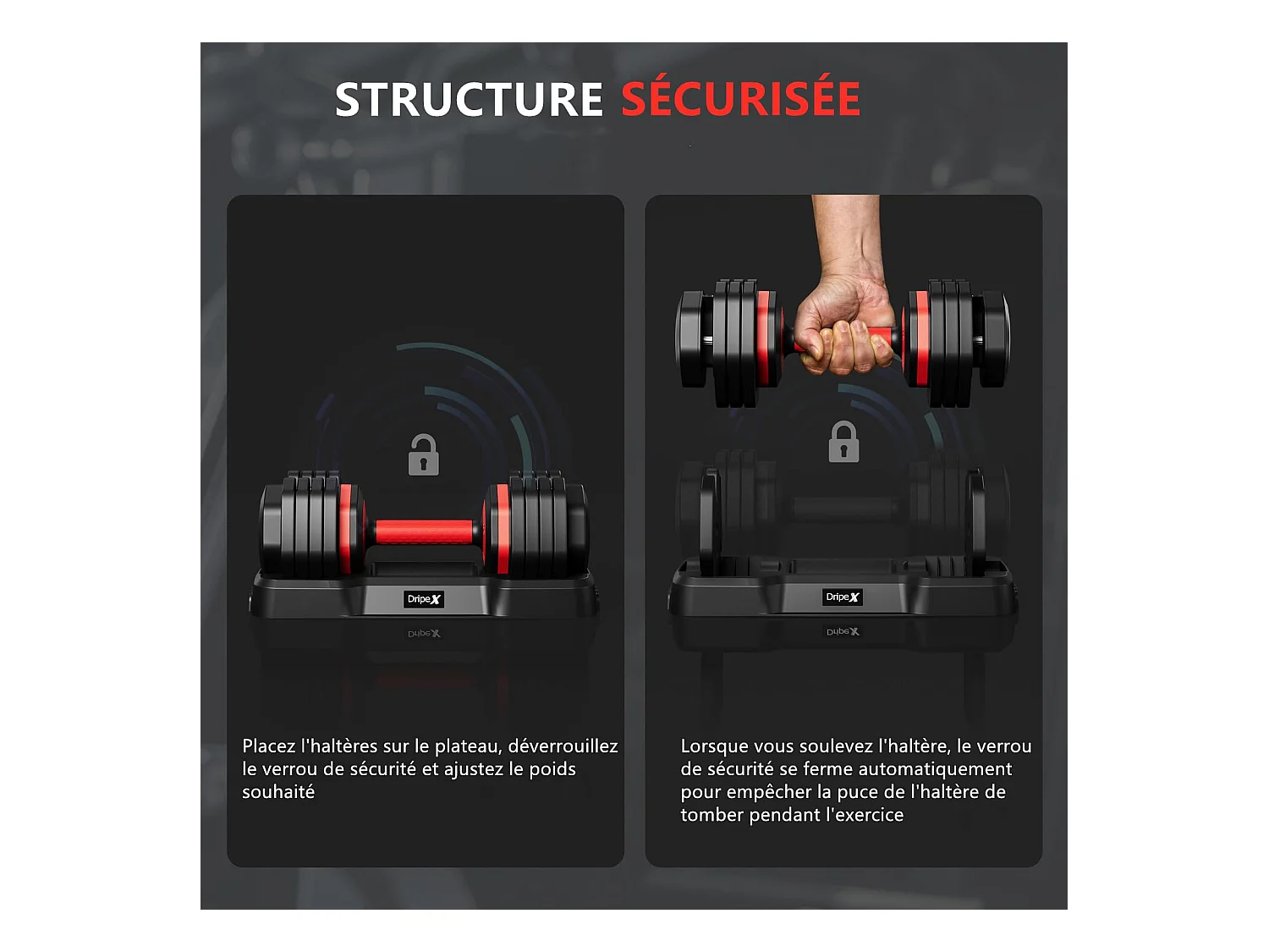 Haltères réglables 2-24,5kg, 5/10 en 1 avec base de rangement, idéal musculation, haltérophilie, entraînement maison et salle de sport