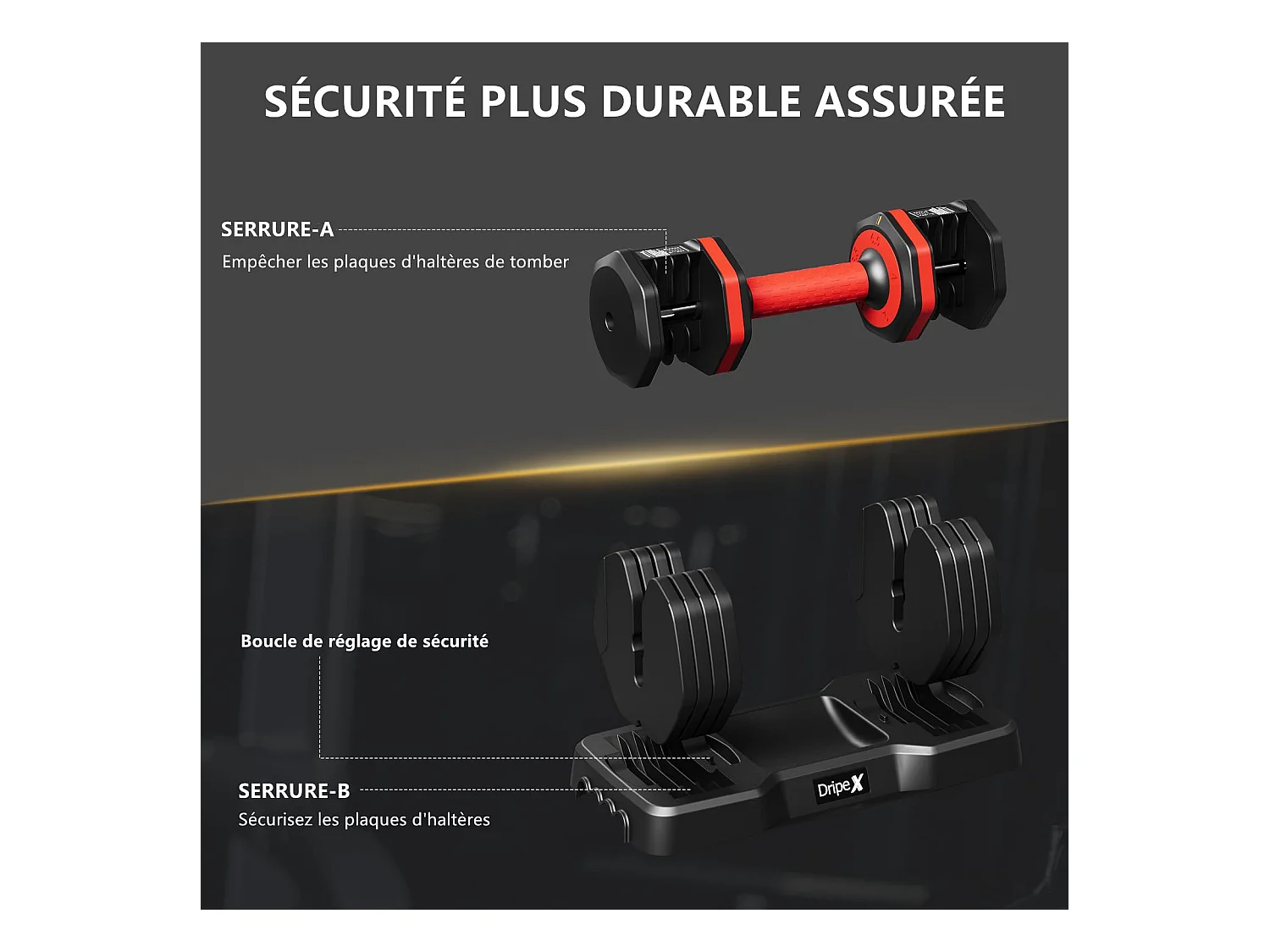 Haltères réglables 2-24,5 kg, 5/10 en 1 avec base de rangement, compact, pratique pour musculation, home gym et salle de sport