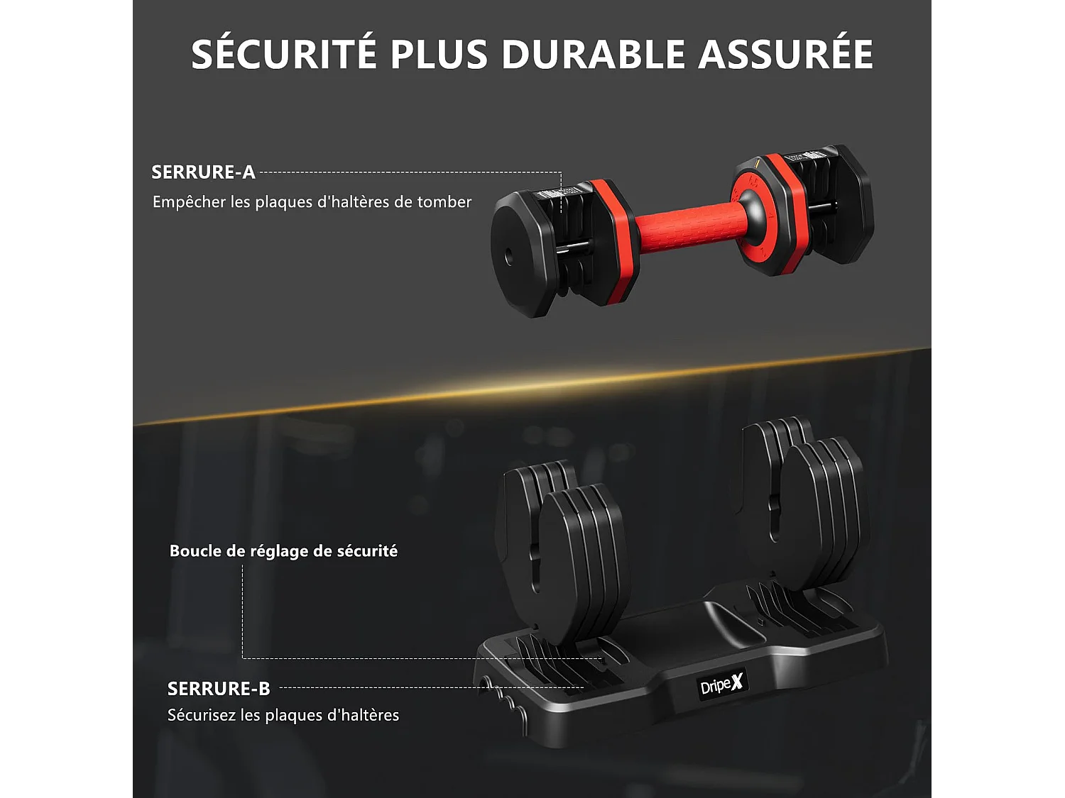 Haltères réglables 2-24,5 kg, 5/10 en 1 avec base de rangement, compact, pratique pour musculation, home gym et salle de sport