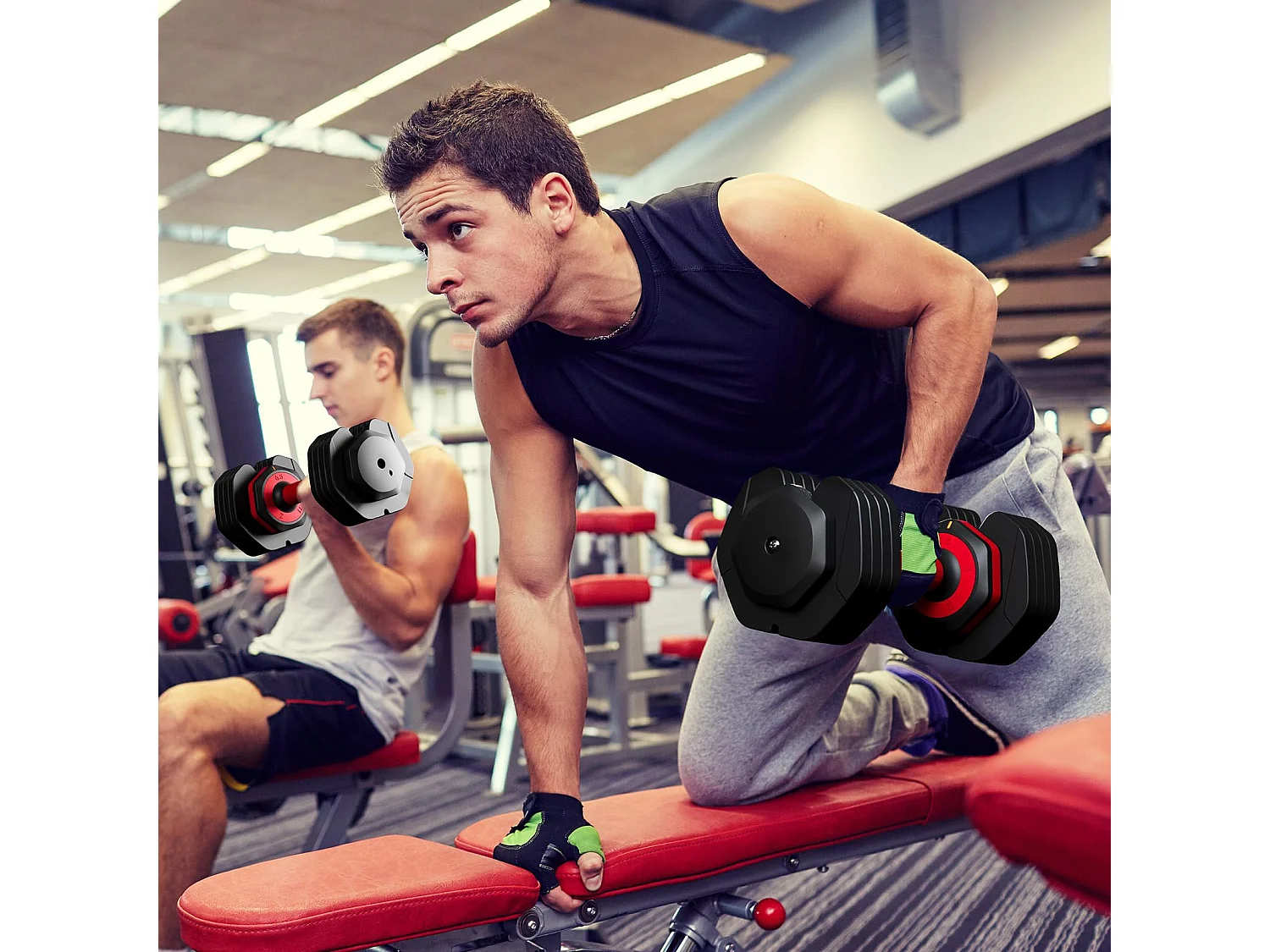 Haltères réglables 2-24,5 kg, 5/10 en 1 avec base de rangement, compact, pratique pour musculation, home gym et salle de sport