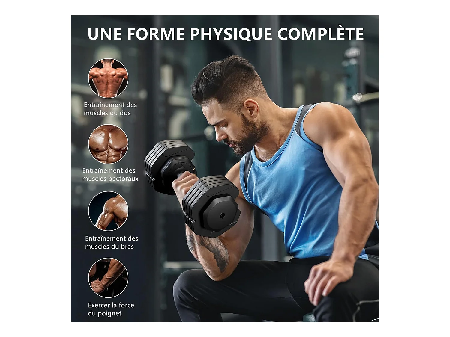 Haltères réglables 2-24,5 kg, 5/10 en 1, avec base de rangement, pour musculation, fitness à domicile et salle de sport
