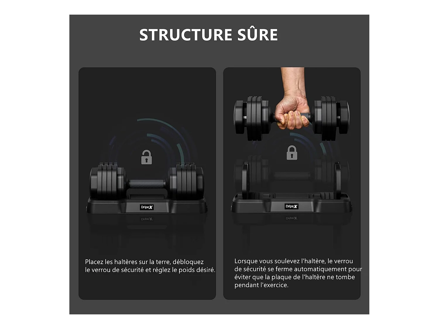 Haltères réglables 2-24,5 kg, 5/10 en 1, avec base de rangement, pour musculation, fitness à domicile et salle de sport