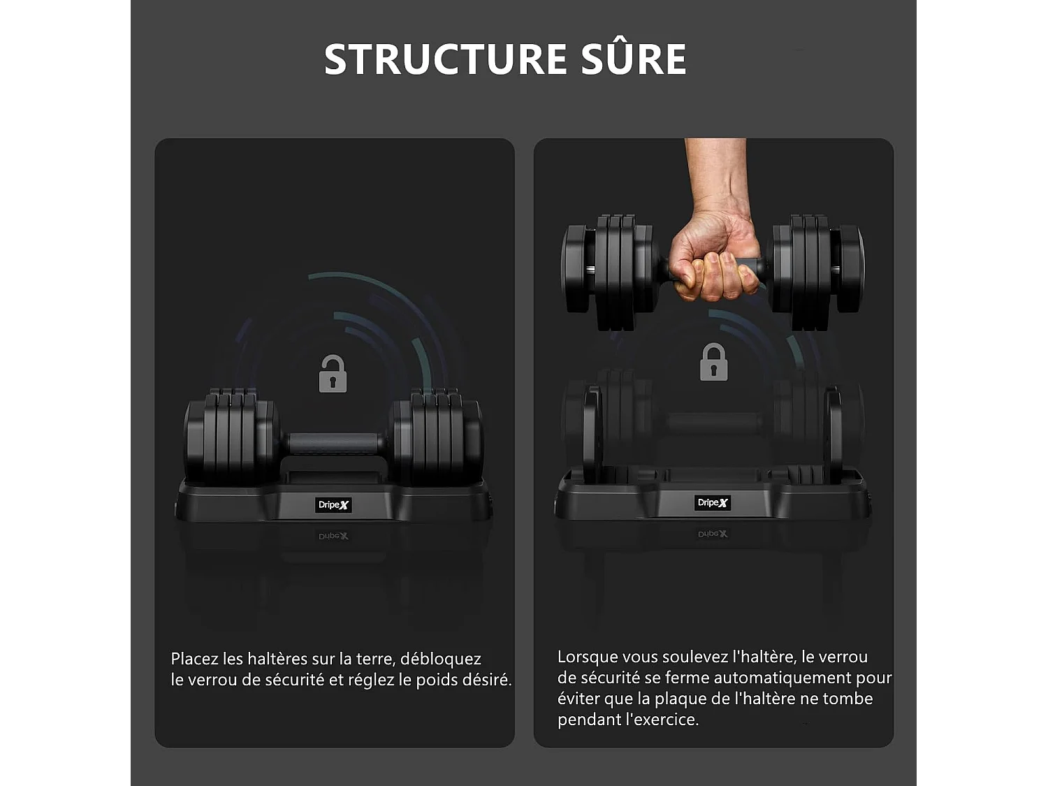 Haltères réglables 2‑24,5 kg, 5/10 en 1, avec base de rangement, compacts et pratiques pour musculation à domicile ou en salle de sport