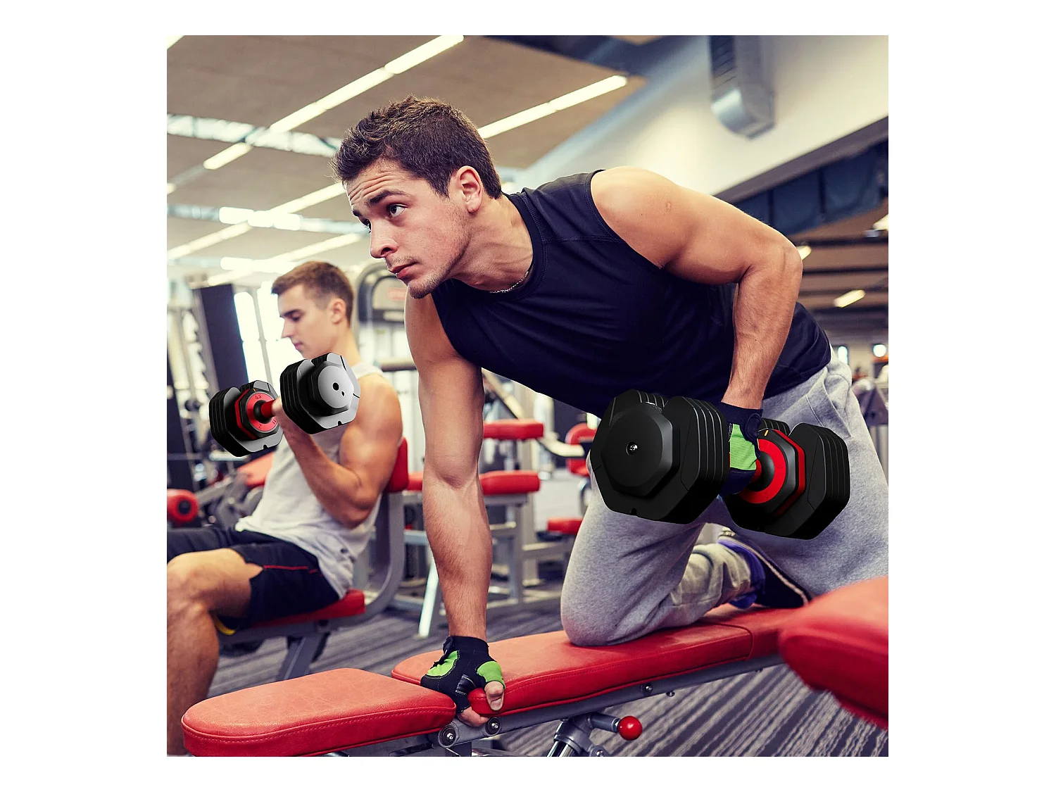 Haltères réglables 2-24,5 kg, 5/10 en 1, avec base, pour musculation, home gym et salle de sport, pratique et compact