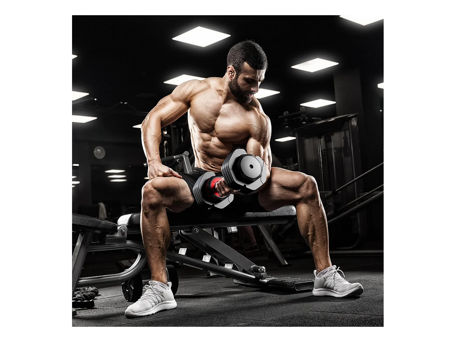 Haltères réglables 2-24,5 kg, 5/10 en 1, avec base, pour musculation, home gym et salle de sport, pratique et compact