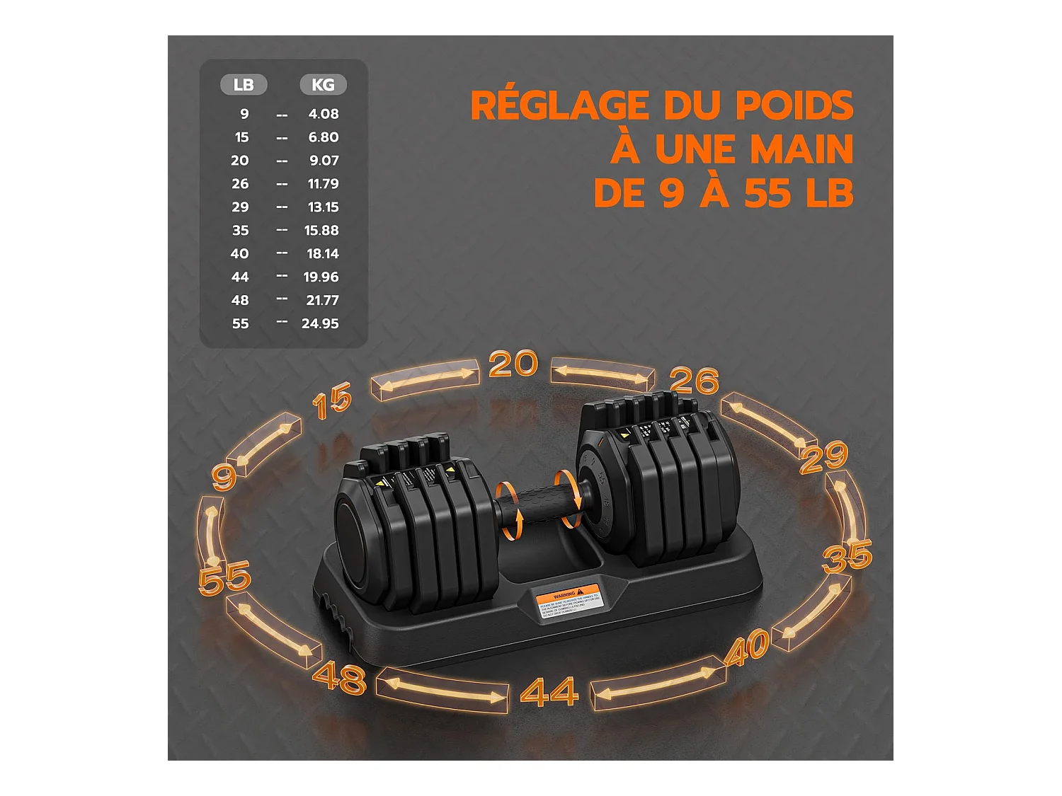 Haltères réglables 2-24,5 kg, 5/10 en 1 avec base de rangement, pour musculation, haltérophilie, entraînement maison et salle de sport