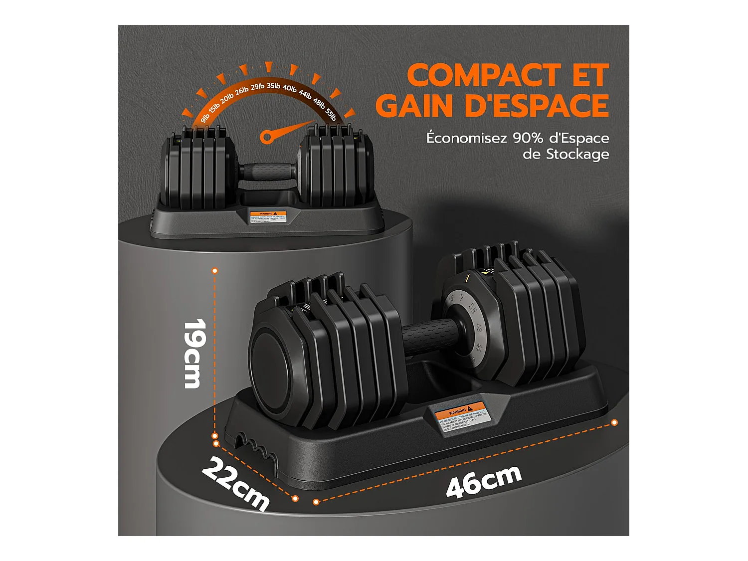 Haltères réglables 2-24,5 kg, 5/10 en 1 avec base de rangement, pour musculation, haltérophilie, entraînement maison et salle de sport