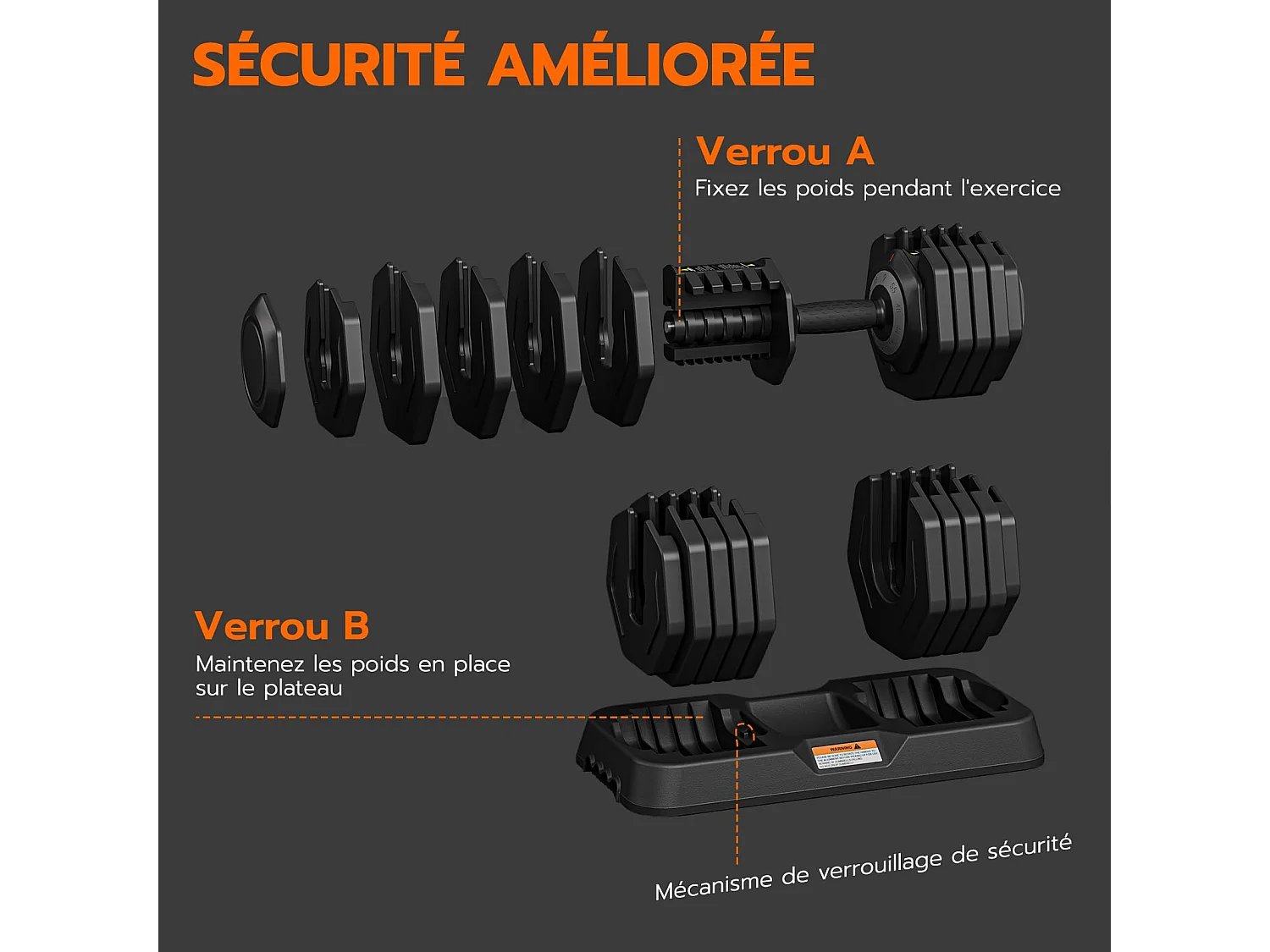 Haltères réglables 2-24,5 kg, 5/10 en 1 avec base de rangement, pour musculation, haltérophilie, entraînement maison et salle de sport