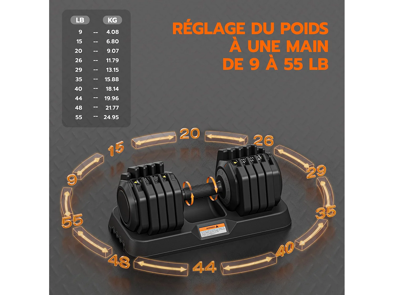 Haltères réglables 2-24,5 kg, 5/10 en 1 avec base de rangement, pour musculation, haltérophilie, entraînement maison et salle de sport
