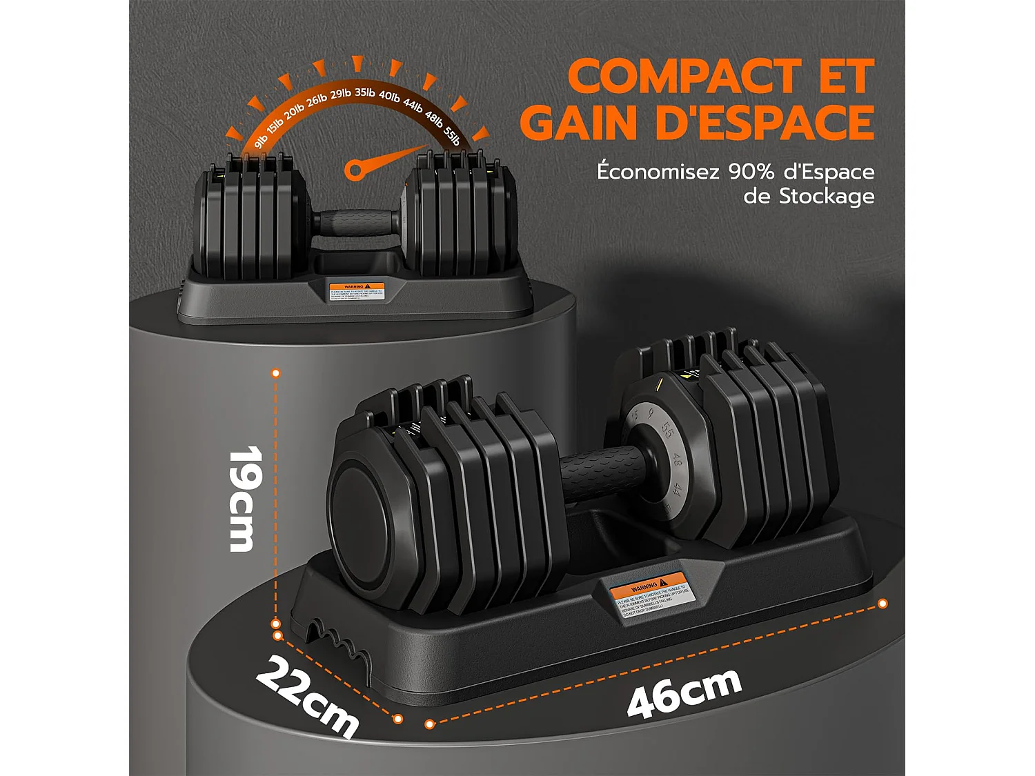 Haltères réglables 2-24,5 kg, 5/10 en 1 avec base de rangement, pour musculation, haltérophilie, entraînement maison et salle de sport
