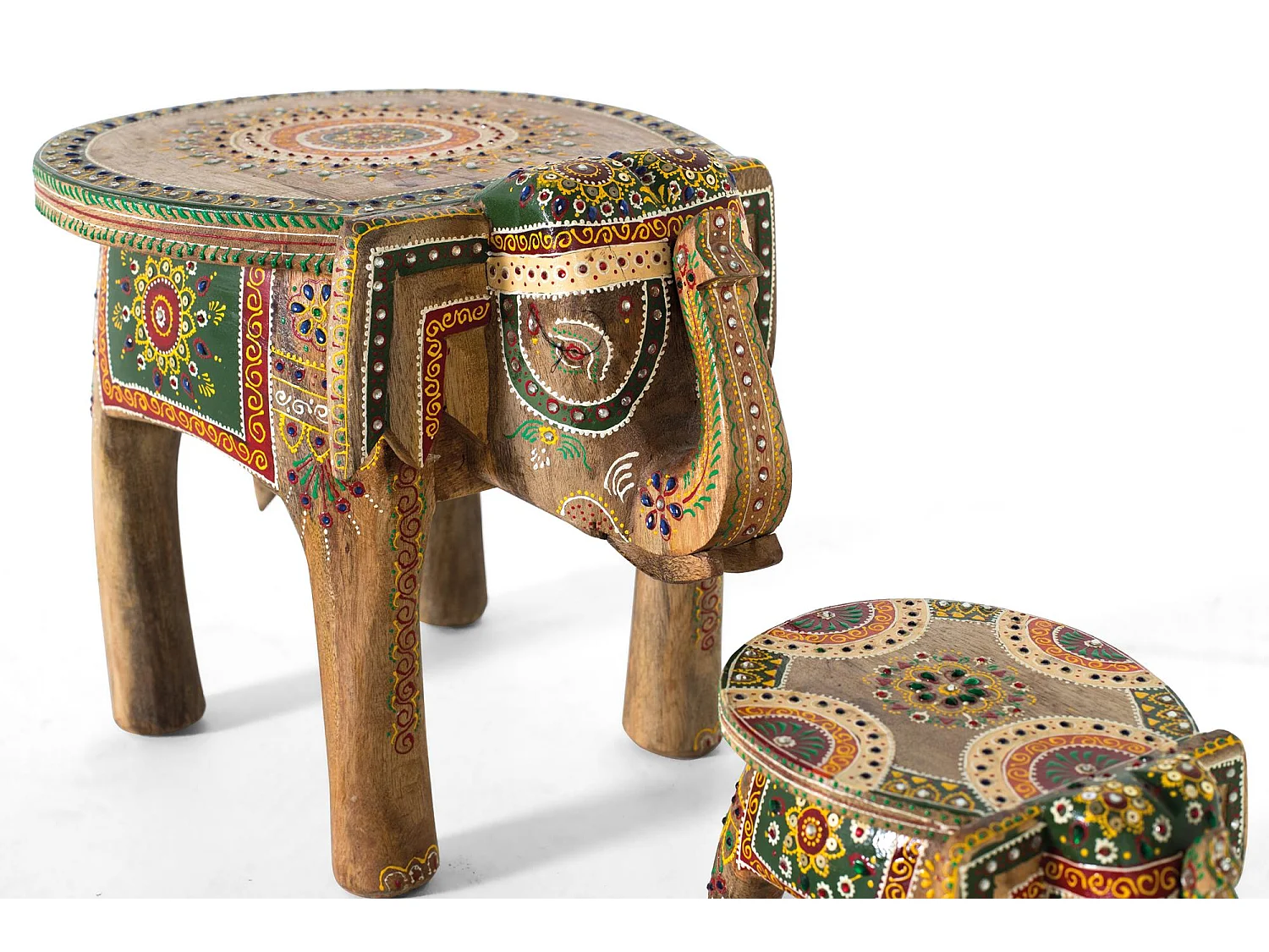 Grande décoration en bois de manguier 48 cm, petite 19 cm, style artisanal ethnique - 35 x 48 x 35