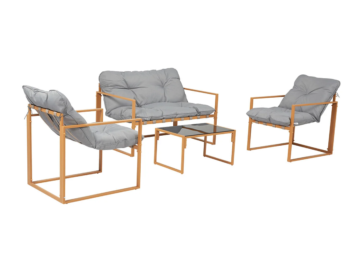 Salon de jardin 4 places contemporain brun et coussins gris RABAT