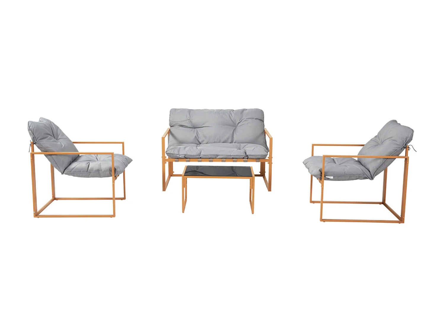 Salon de jardin 4 places contemporain brun et coussins gris RABAT