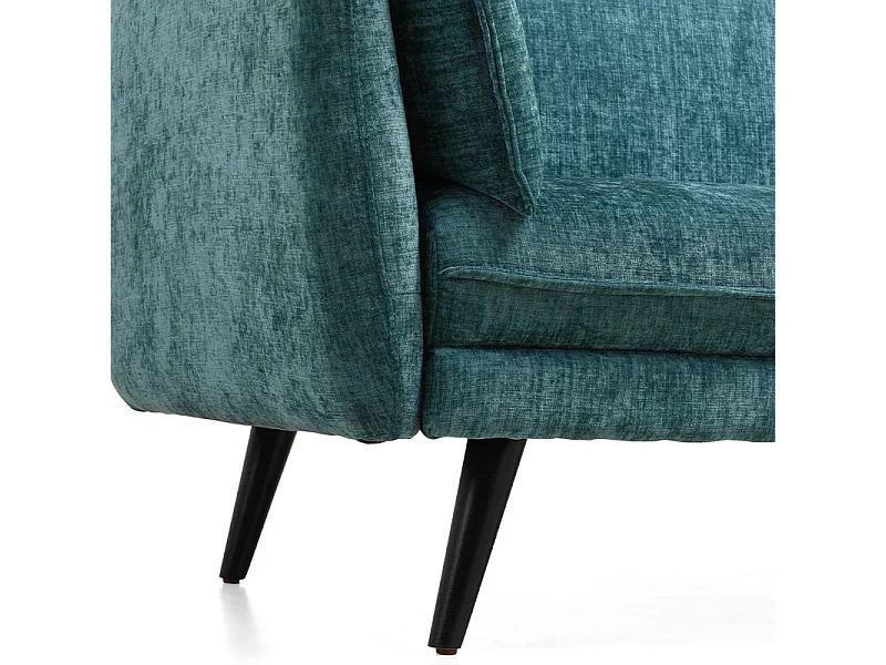 Canapé convertible en tissu doux bleu canard et pieds en bois - HUGUES