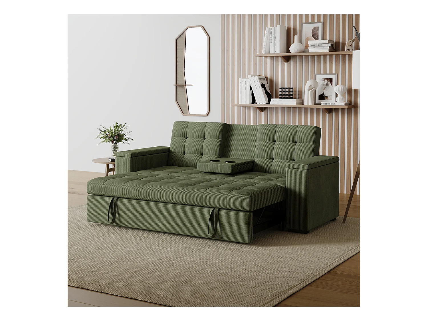 Canapé 3 places convertible vert velours côtelé NOHO