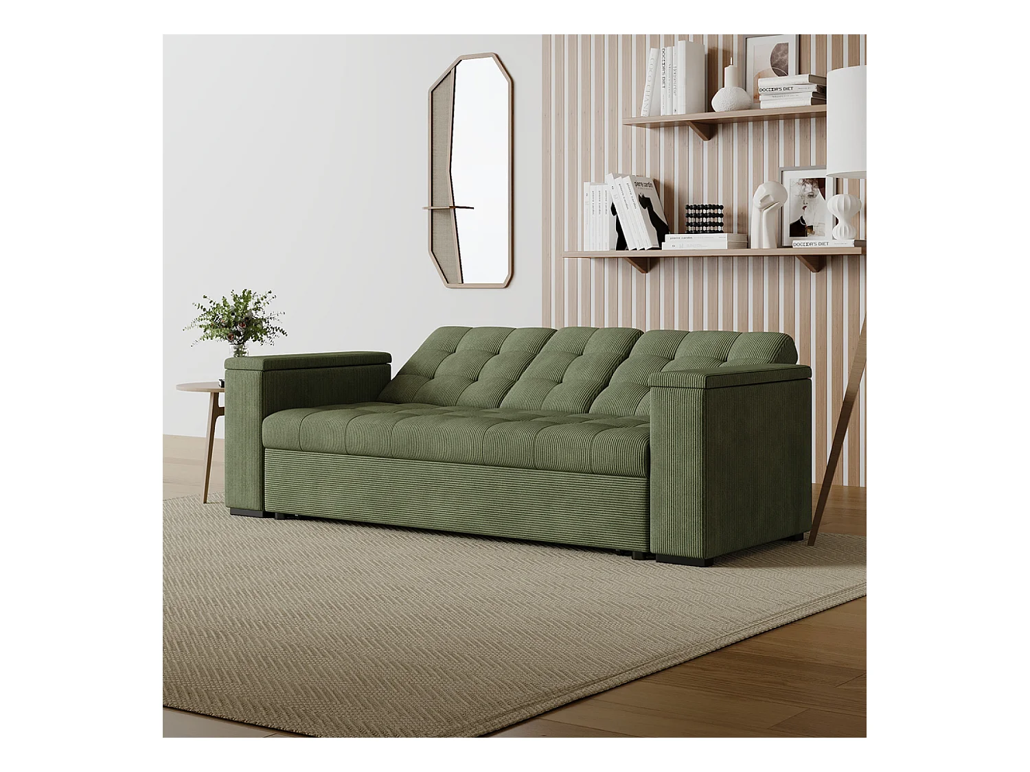 Canapé 3 places convertible vert velours côtelé NOHO
