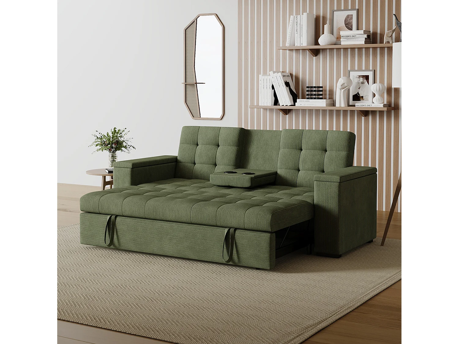 Canapé 3 places convertible vert velours côtelé NOHO