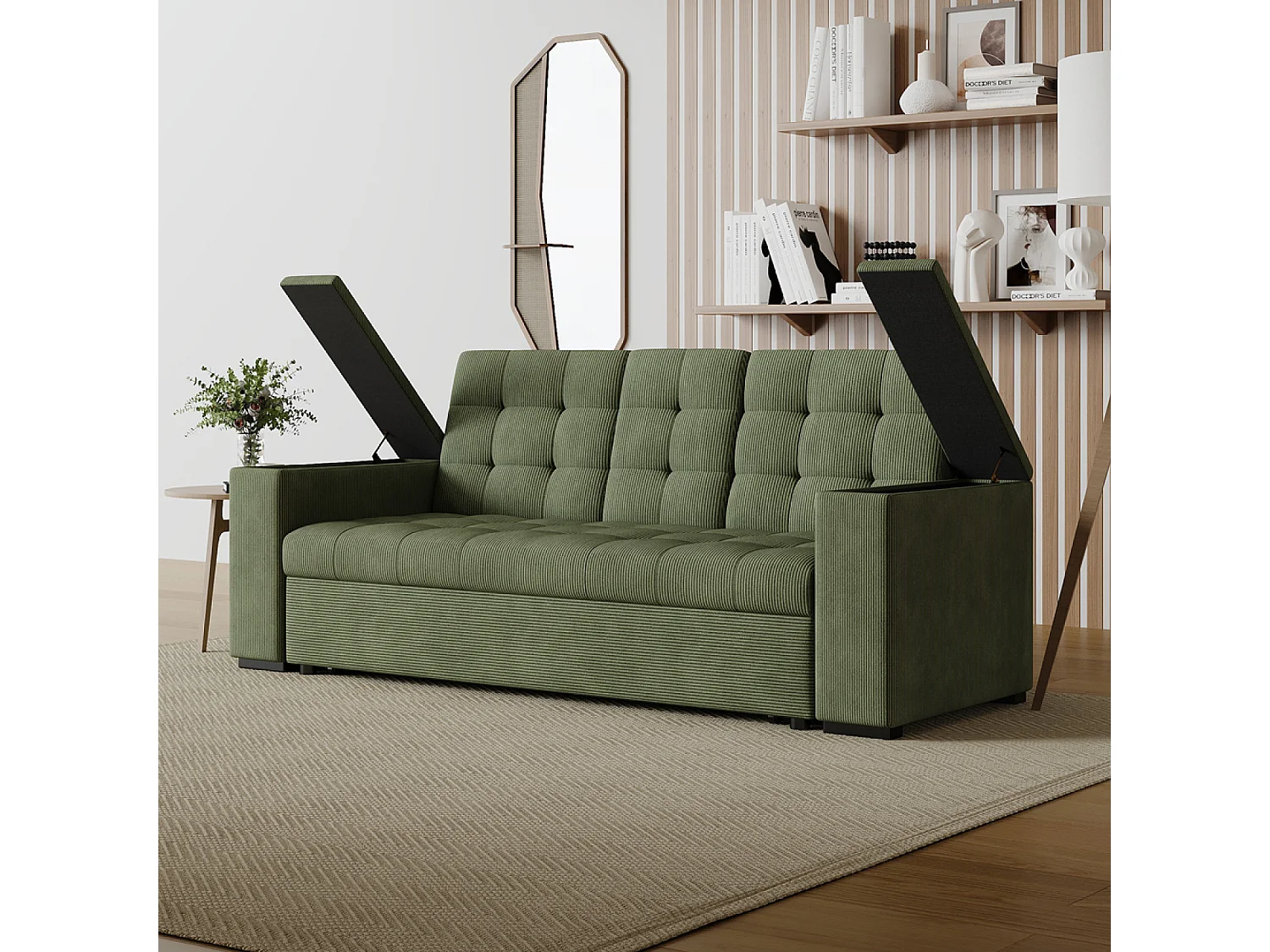 Canapé 3 places convertible vert velours côtelé NOHO