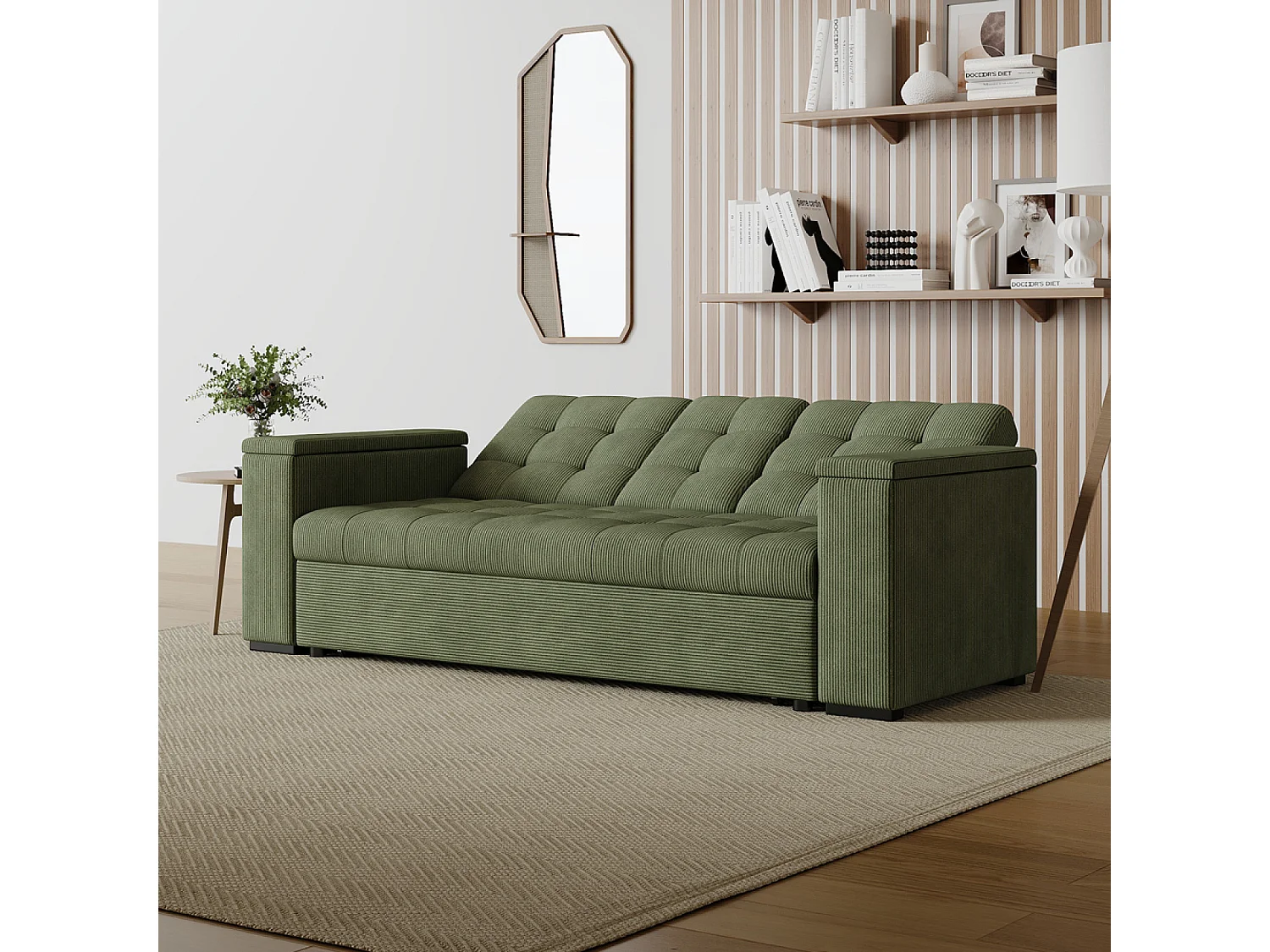 Canapé 3 places convertible vert velours côtelé NOHO