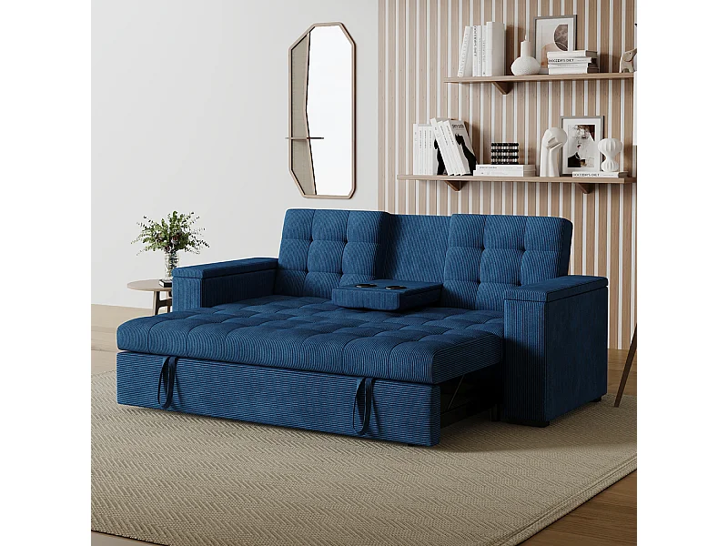 Canapé 3 places convertibles bleu velours côtelé NOHO