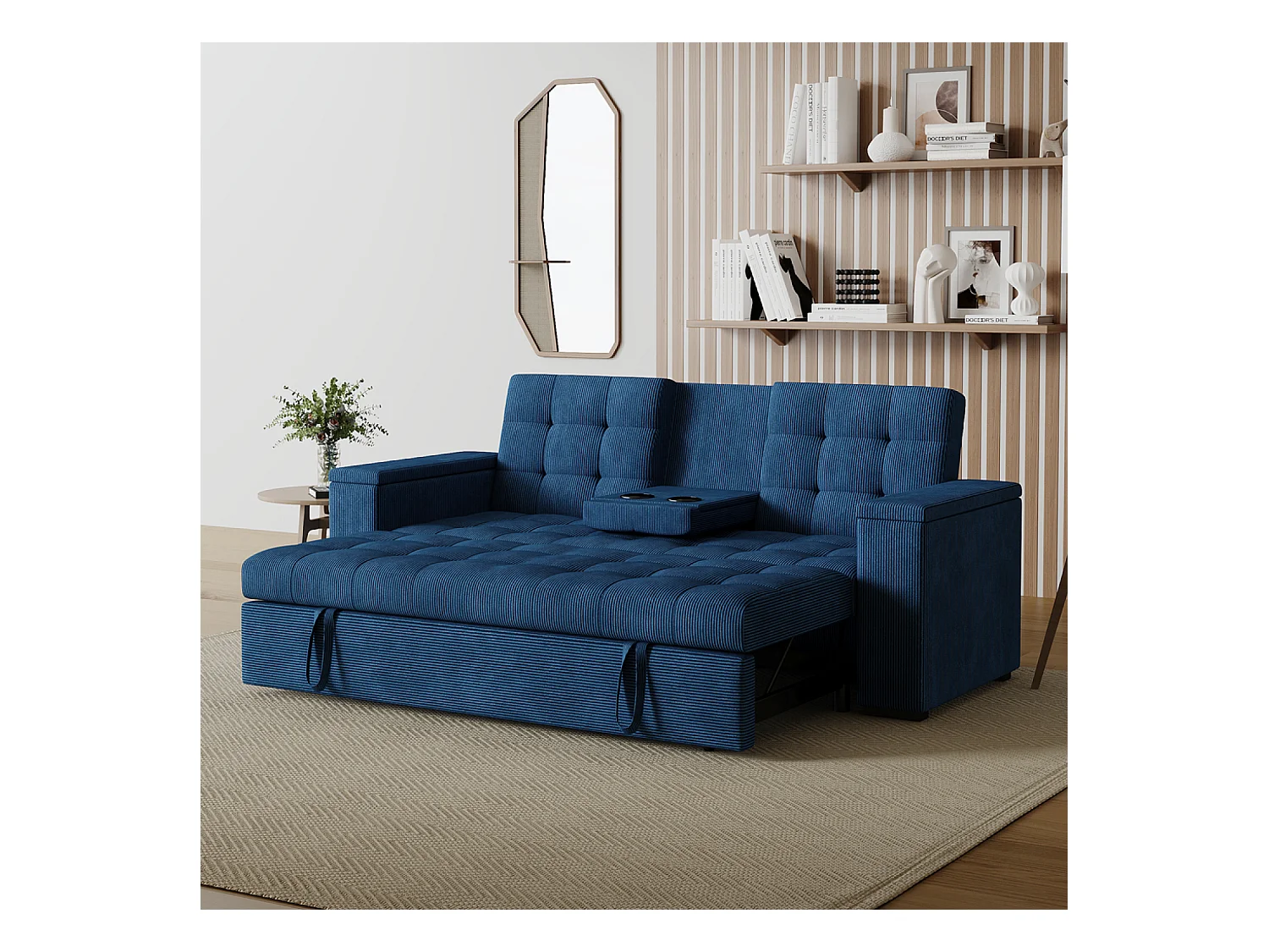 Canapé 3 places convertibles bleu velours côtelé NOHO