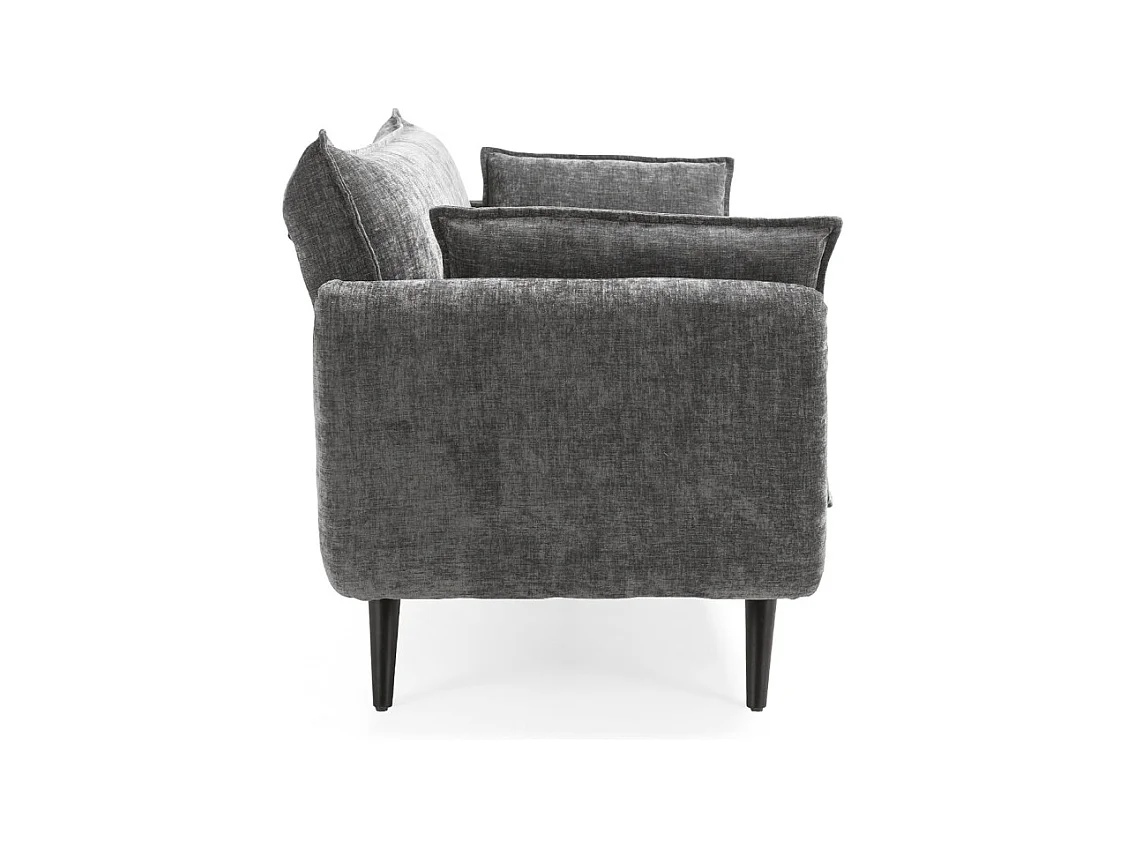 Canapé convertible en tissu doux gris et pieds en bois noir - HUGUES