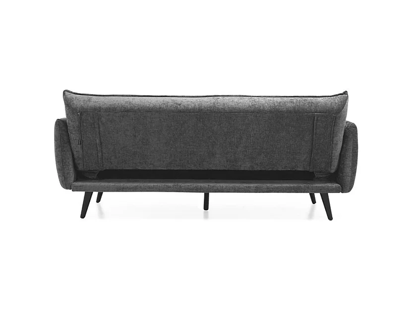 Canapé convertible en tissu doux gris et pieds en bois noir - HUGUES