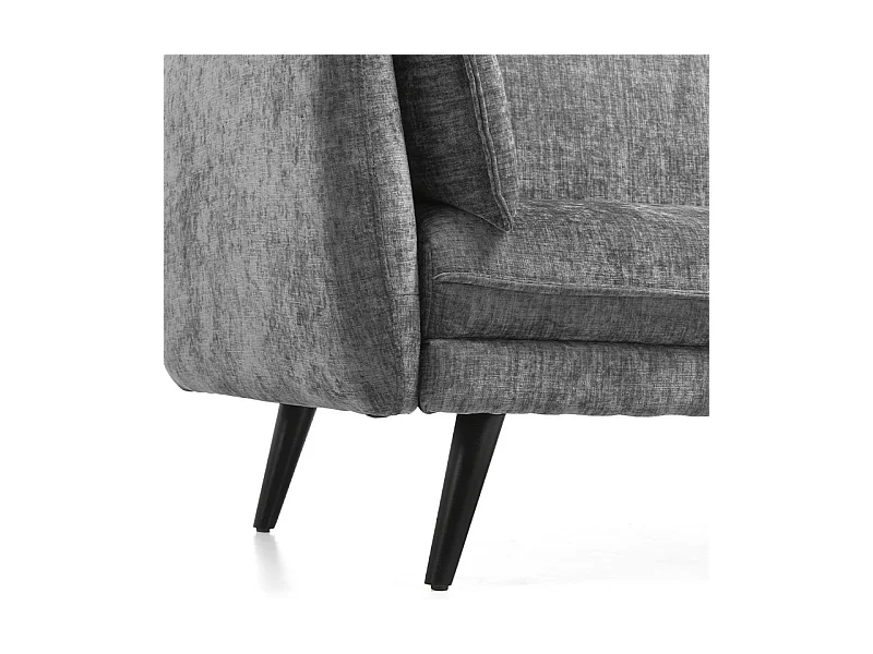 Canapé convertible en tissu doux gris et pieds en bois noir - HUGUES