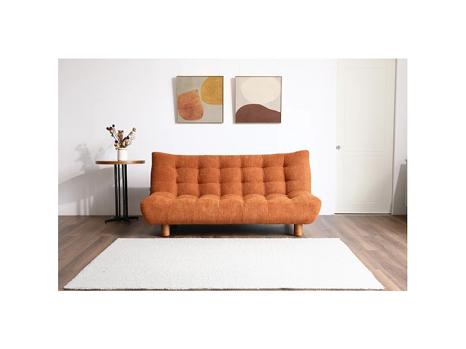 Banquette convertible capitonnée tissu bouclette terracotta - VALENTIN