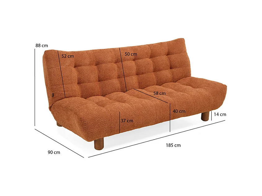 Banquette convertible capitonnée tissu bouclette terracotta - VALENTIN