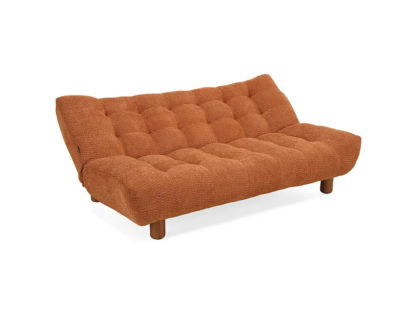 Banquette convertible capitonnée tissu bouclette terracotta - VALENTIN