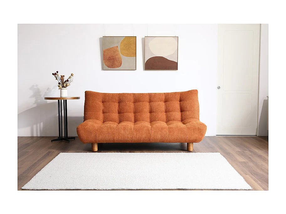 Banquette convertible capitonnée tissu bouclette terracotta - VALENTIN