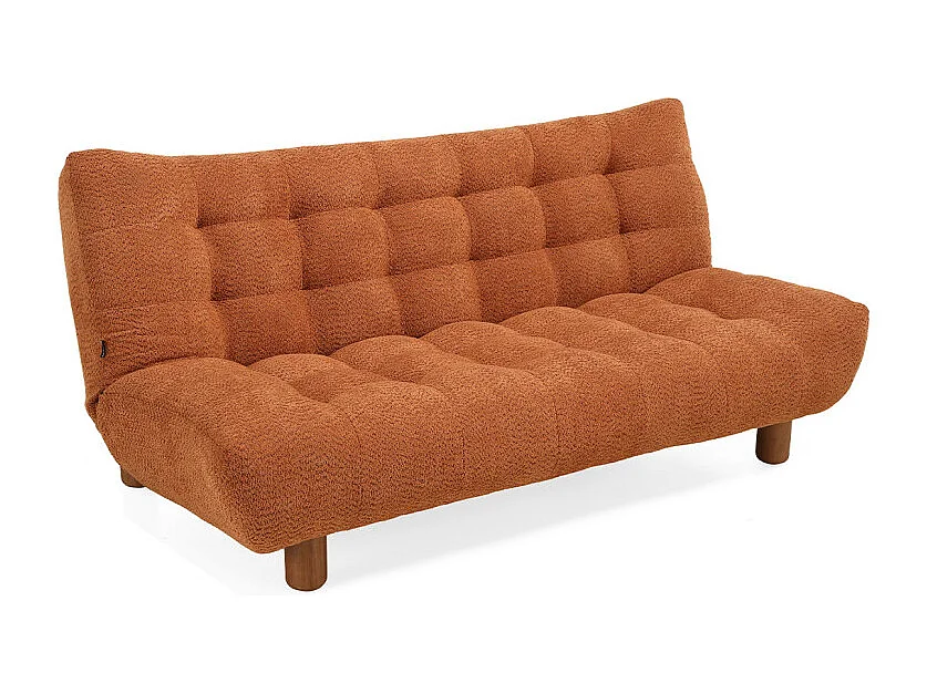 Banquette convertible capitonnée tissu bouclette terracotta - VALENTIN
