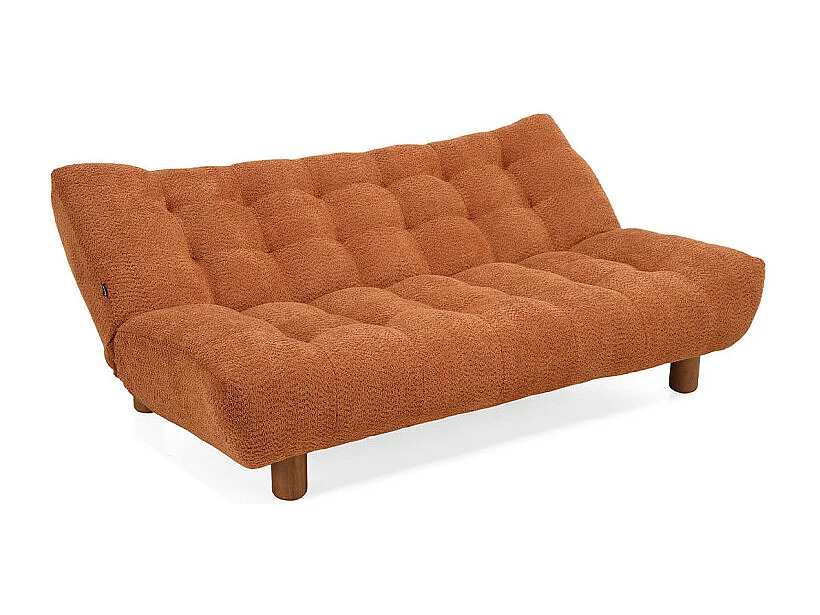 Banquette convertible capitonnée tissu bouclette terracotta - VALENTIN