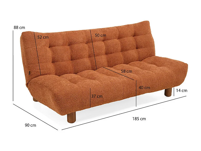 Canapé convertible bouclette terracotta scandinave 3 places - VALENTIN